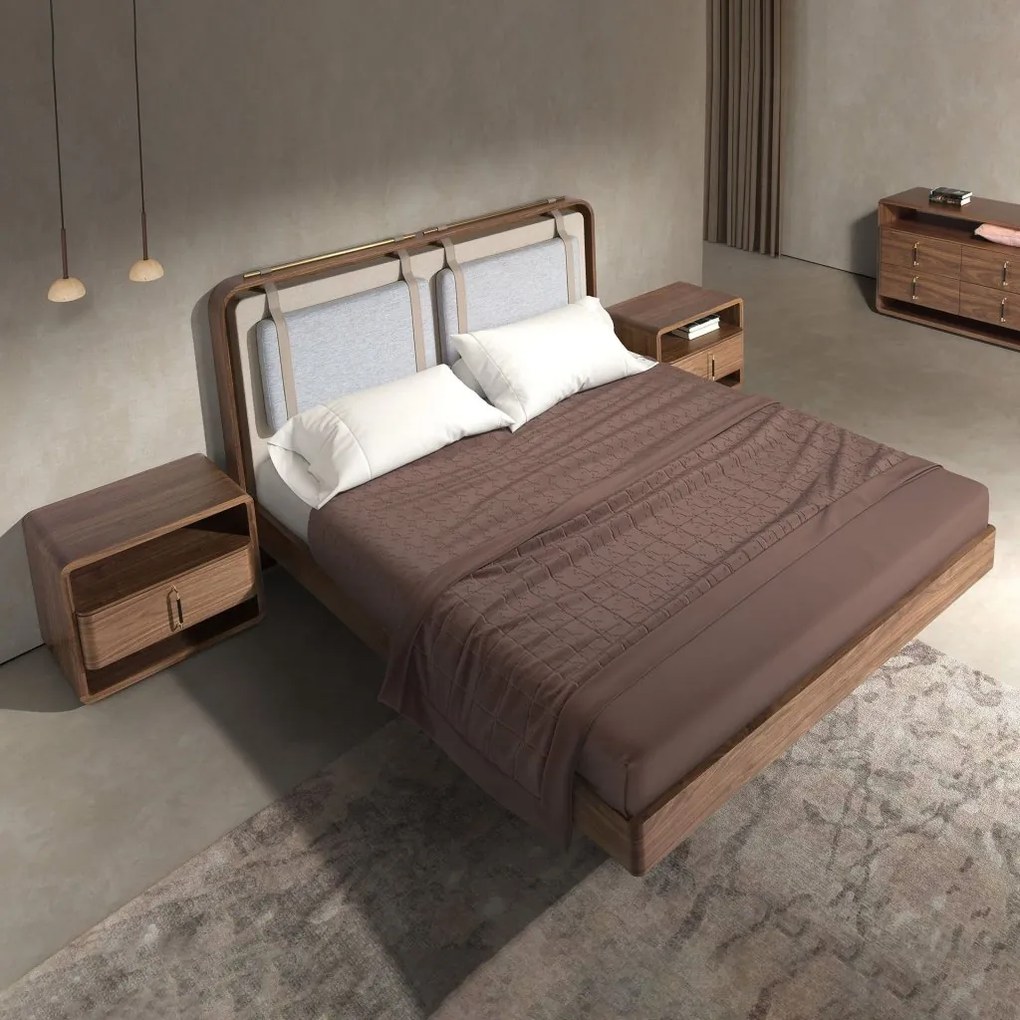 Pat dublu tapitat design LUX Walnut Veneer 160x200cm