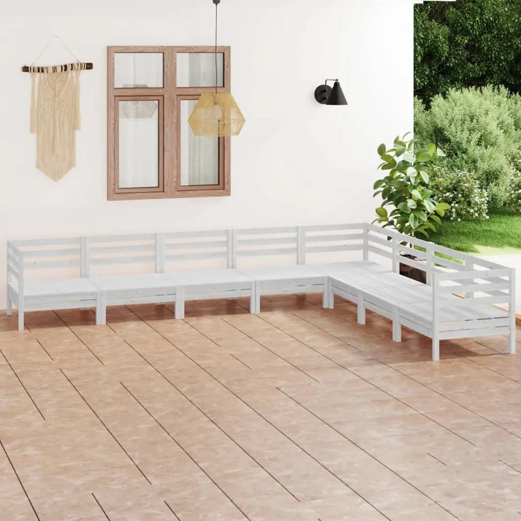 3083105 vidaXL Set mobilier de grădină, 8 piese, alb, lemn masiv de pin