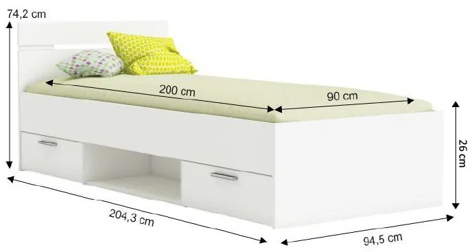 Zondo Pat de o persoană 90 cm Myriam (Alb). 808129