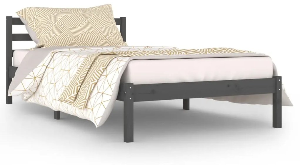 810422 vidaXL Cadru de pat, gri, 100x200 cm, lemn masiv de pin
