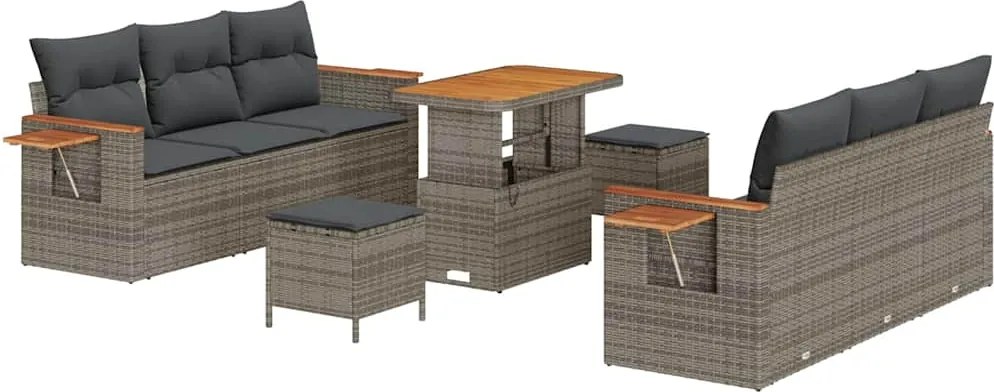 vidaXL Set de canapele pentru grădină cu pernă 9 pcs Gri