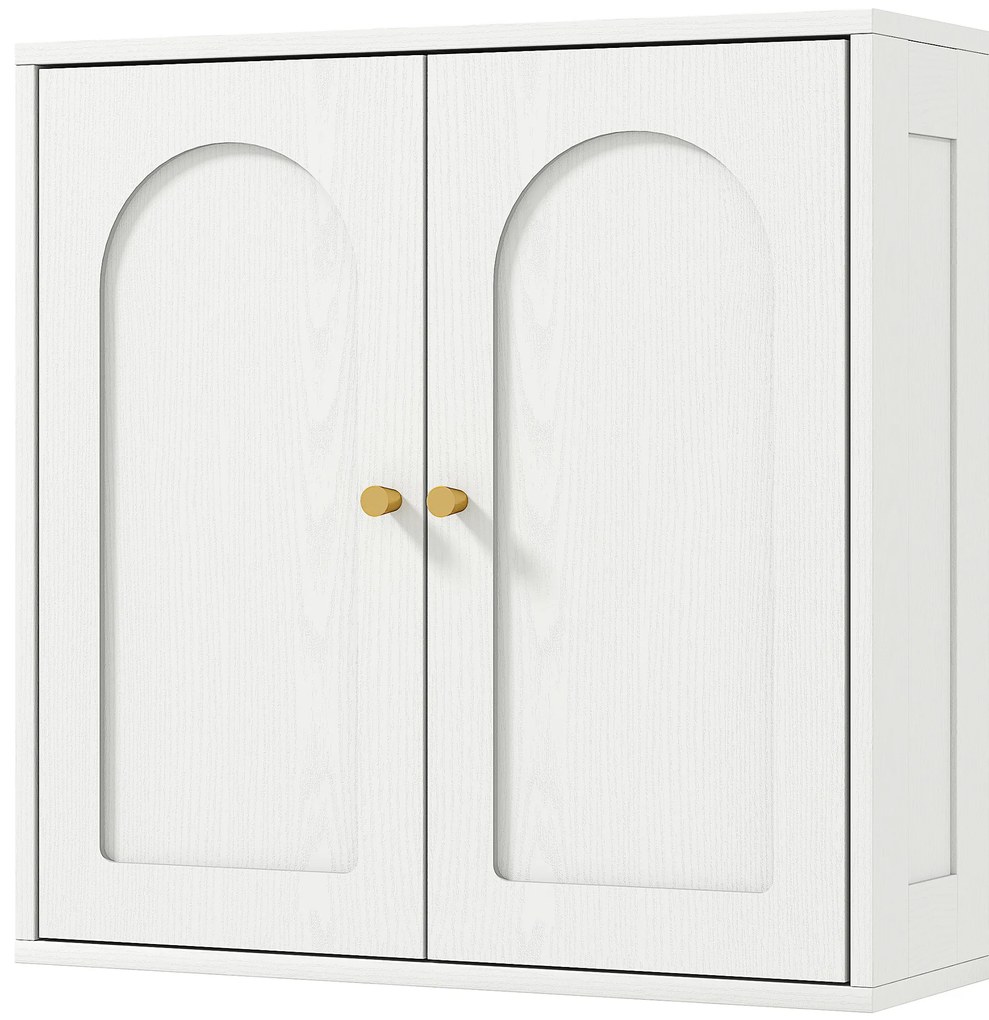 HOMCOM Dulap de perete, mobilier înalt de baie modern cu dulap cu dublă ușă și mânere aurii, 60x20x60 cm, alb | Aosom Romania