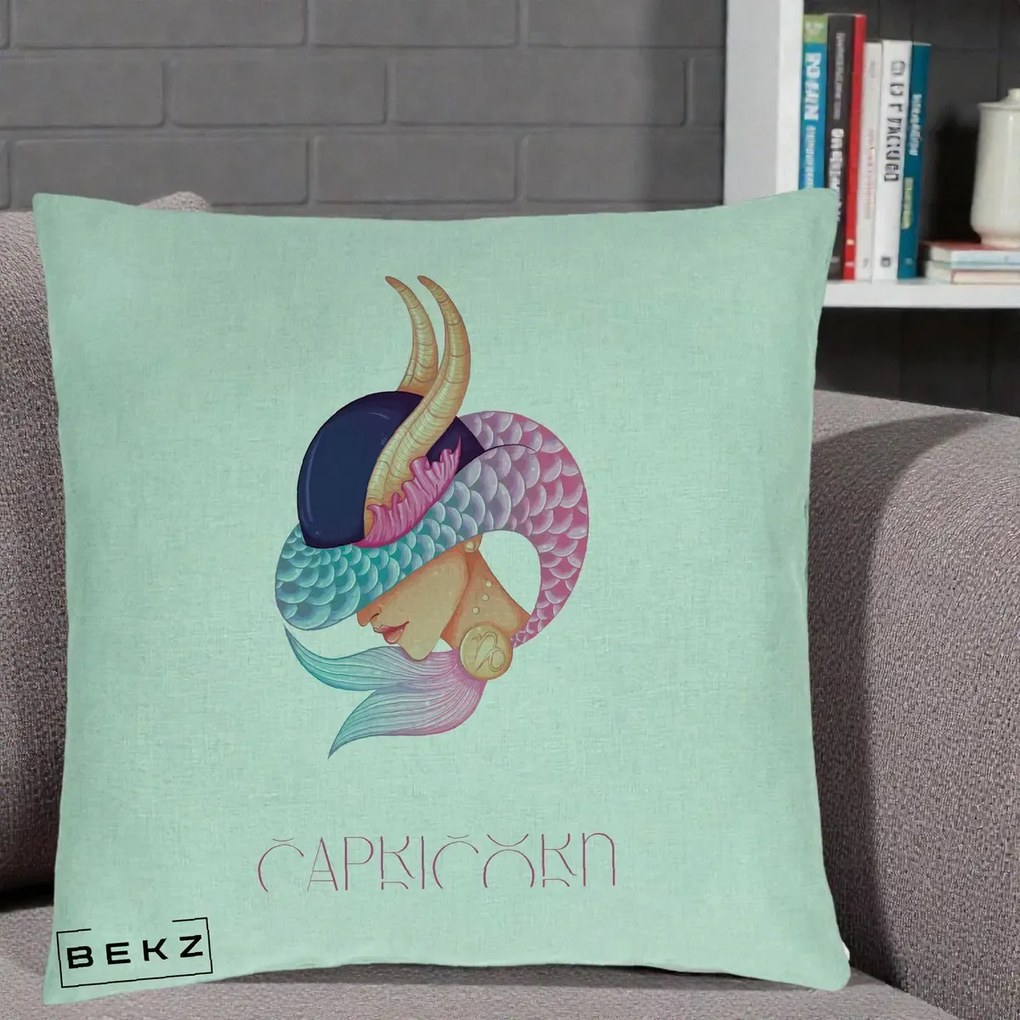 Perna Personalizata Zodiac Capricorn Cowgirl, 40x40 cm, Verde Menta, Husa Detasabila, Perna Inclusa, BEKZ®