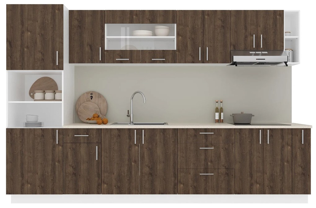 Set Bucatarie Karo V29, Stejar Bronz/Alb, Blat Thermo 28 mm, L 320 cm