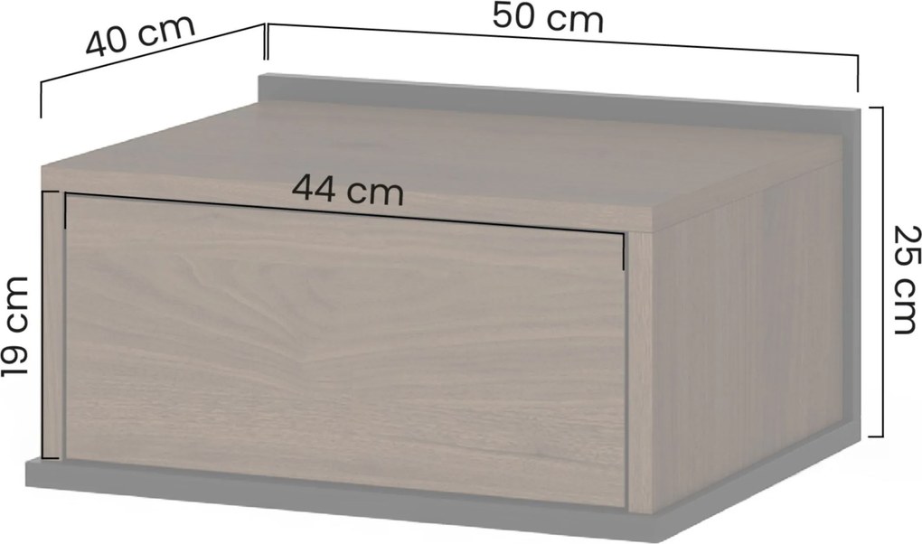 Noptieră suspendată Zenar cu sertar 50 cm - nuc elegant / negru