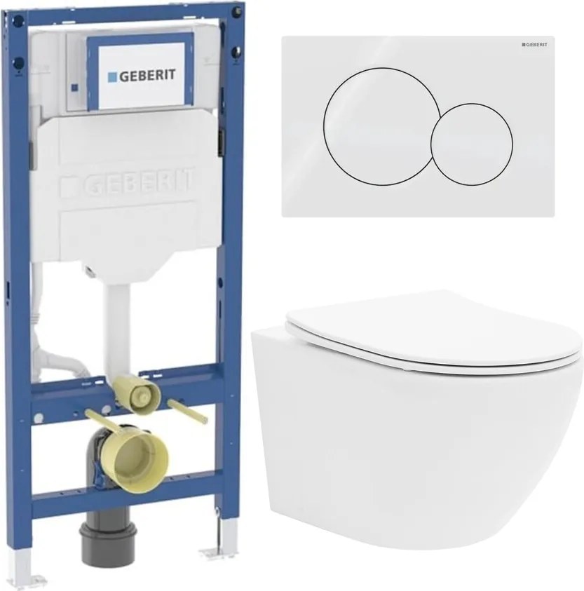 Rezervor WC cu cadru incastrat Geberit Duofix UP320 cu sistem de fixare, clapeta de actionare Sigma01 alb alpin plus vas WC Rune Ivaldi alb cu capac softclose