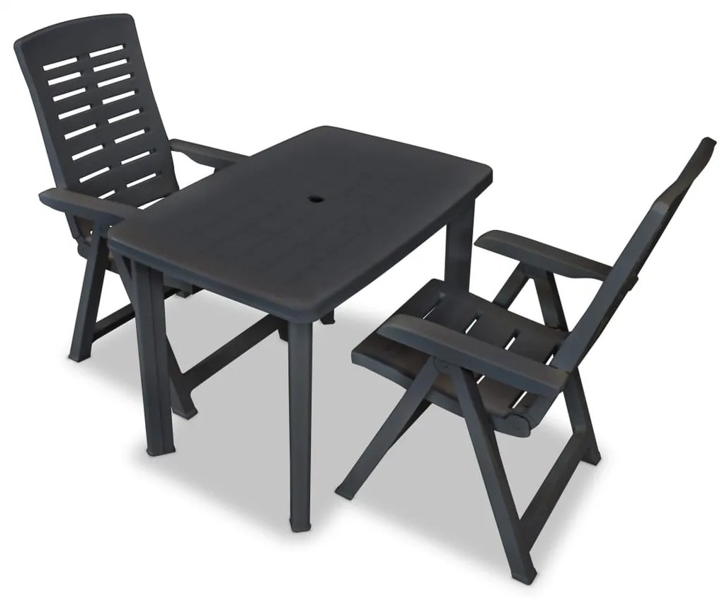 vidaXL Set mobilier bistro, 3 piese, antracit, plastic
