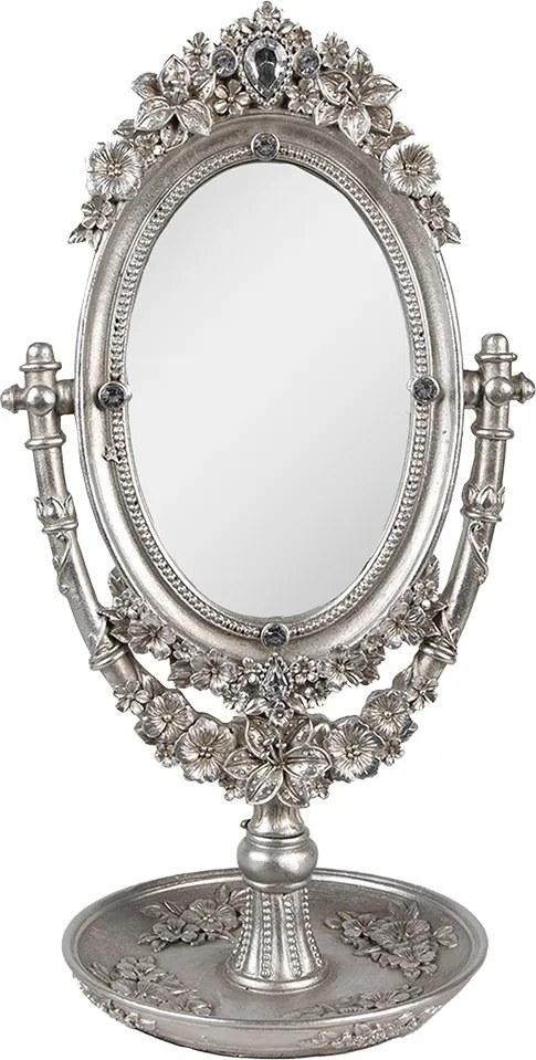 Oglinda de masa, argintie, cu aspect vintage, 17x13x30 cm, Silver