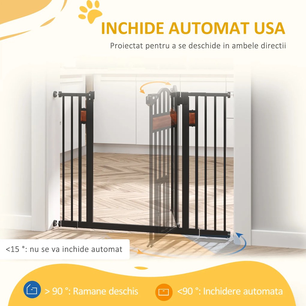 PawHut Poartă de Siguranță pentru Câini cu Închidere Automată 74-105x76.2 cm Neagră | Aosom Romania