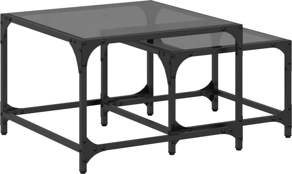 vidaXL Măsuțe de cafea suprapuse, 2 buc., blat sticlă neagră, oțel