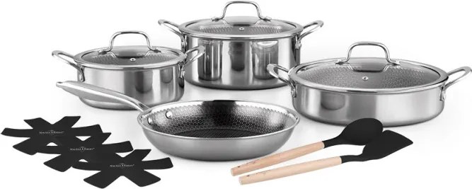 Set de oale Swiss Haus SH-ZG1012, 12 piese, Acoperire ceramica Sapphire, Cuptor pana la 260°C, Inductie, Argintiu