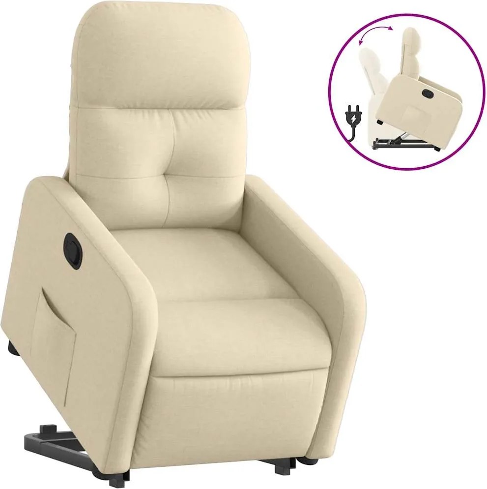 vidaXL Fotoliu rabatabil cu ridicare pe verticală, crem, textil