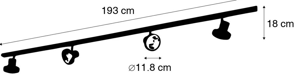 Sistem modern de iluminat pe șine cu 4 spoturi negre monofazate 200 cm - Iconic Jeany
