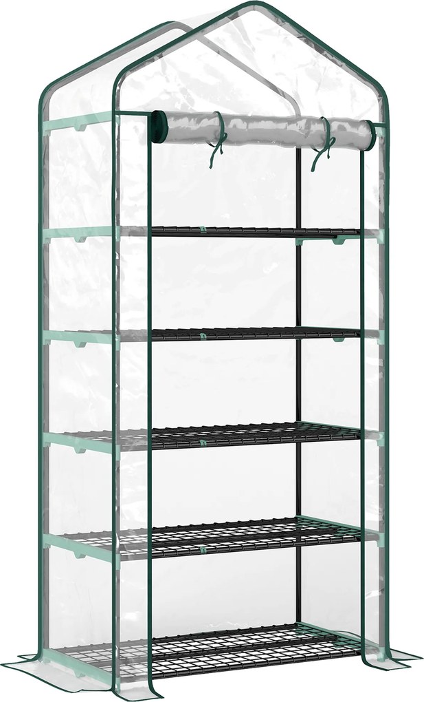 Outsunny Seră de grădină din PVC cu 5 rafturi, mini-seră de balcon, cadru din oțel, ușă cu fermoar, 90x49x193cm, transparent | Aosom Romania