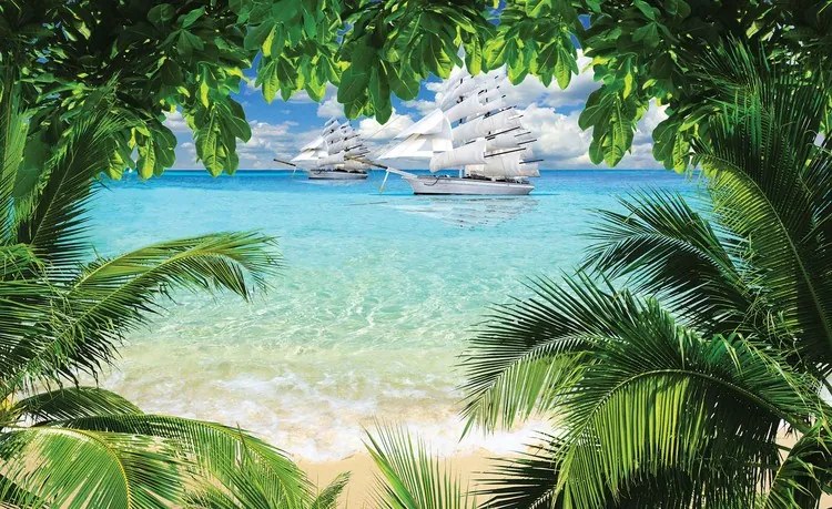 Tropical Beach Island Fototapet, (152.5 x 104 cm)