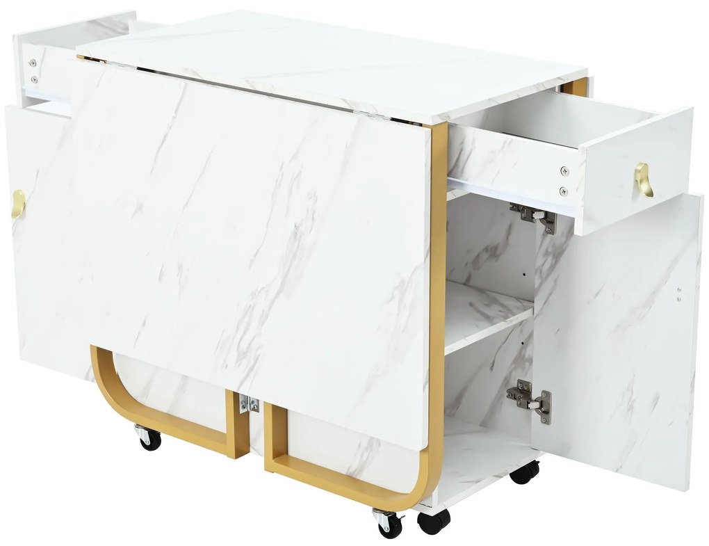 Masă de bucătărie versatilă și pliabilă, Alb+Auriu | Aosom Romania