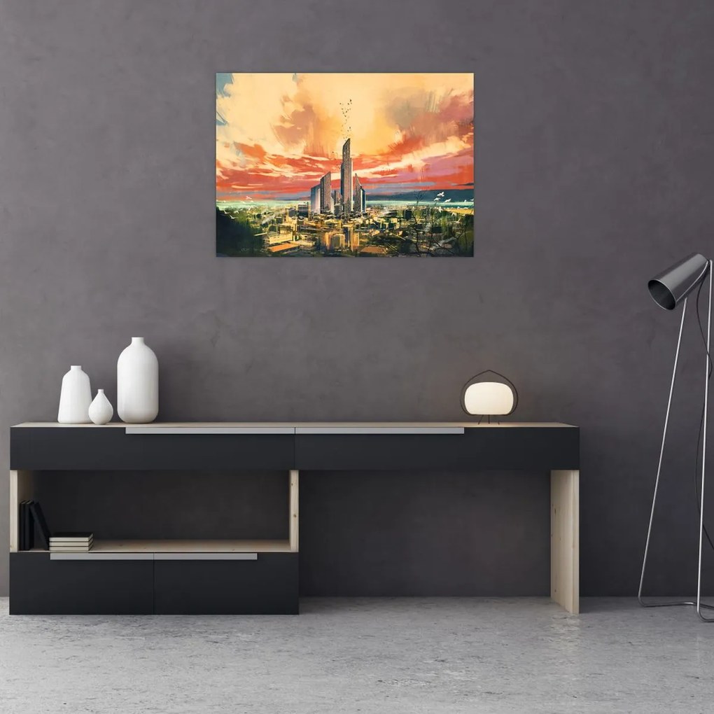 Tablou pe sticlă - Orașul pictat (70x50 cm)