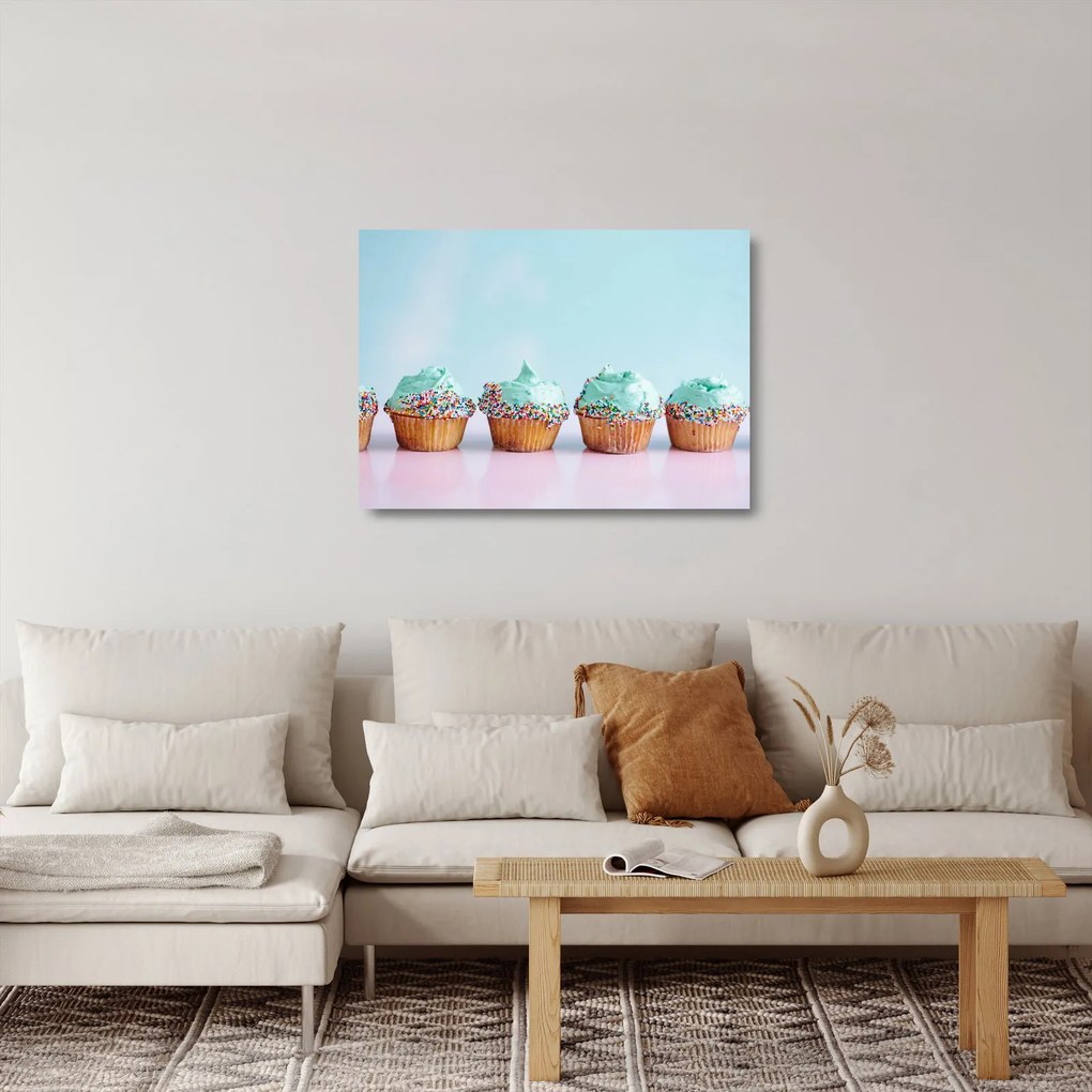 Tablou pe sticlă cu cupcakes (70x50 cm)