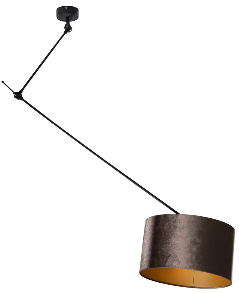 Lampă Suspendată Neagră cu Abajur de Catifea Maro 35cm - Blitz