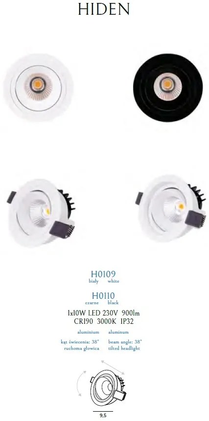 Spot LED directionabil, incastrabil tavan fals / plafon IP32 HIDEN alb H0109 MX