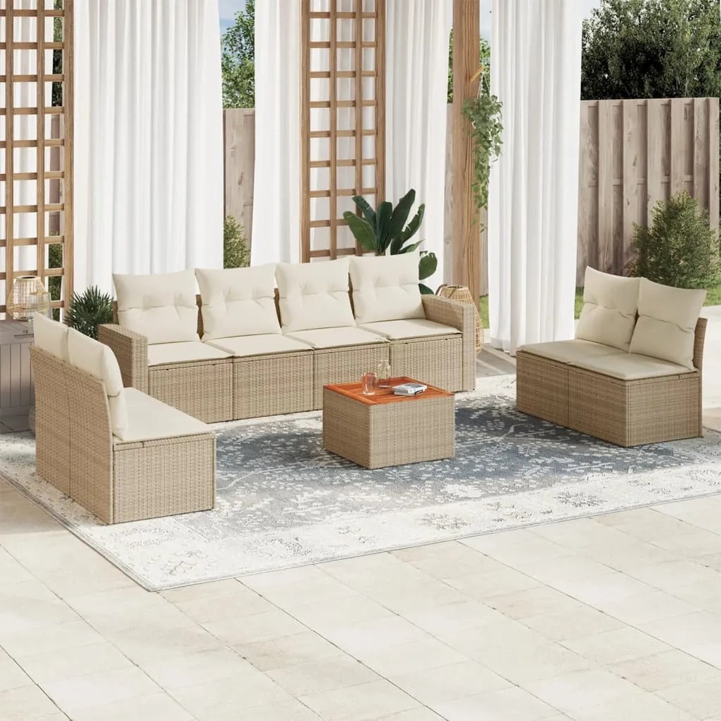 vidaXL Set canapele de grădină, 9 piese, cu perne, bej, poliratan