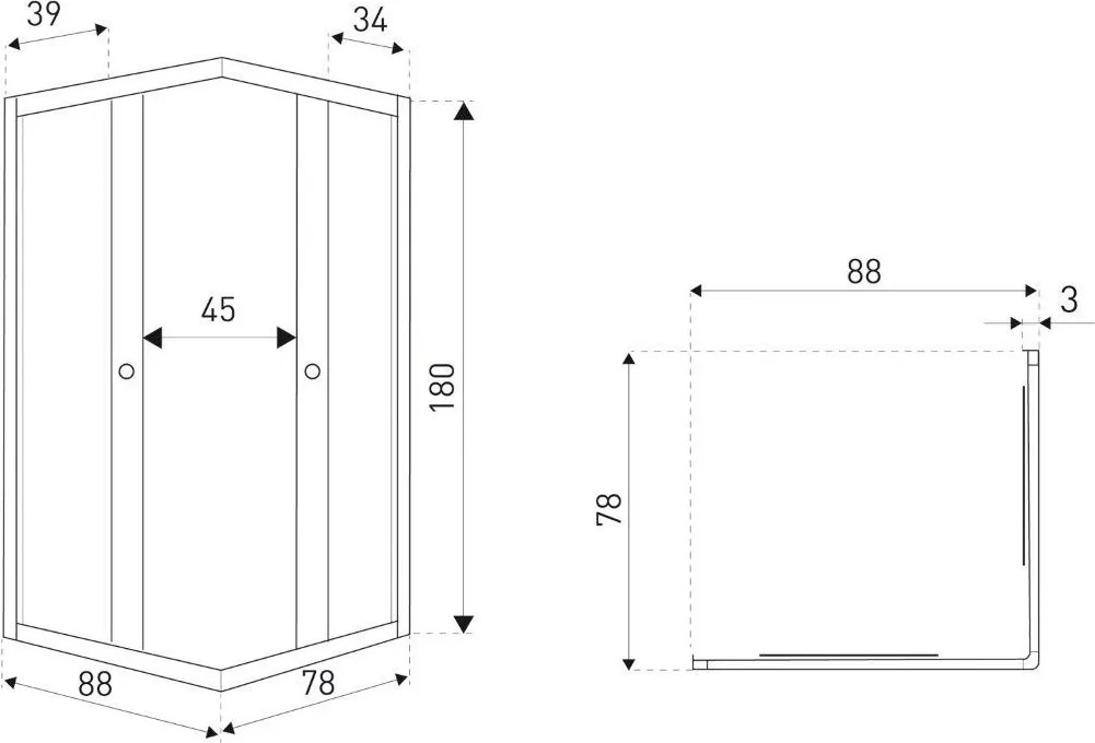 OLGA SQ 90x80 cabină de duș pătrată fără tavă de duș