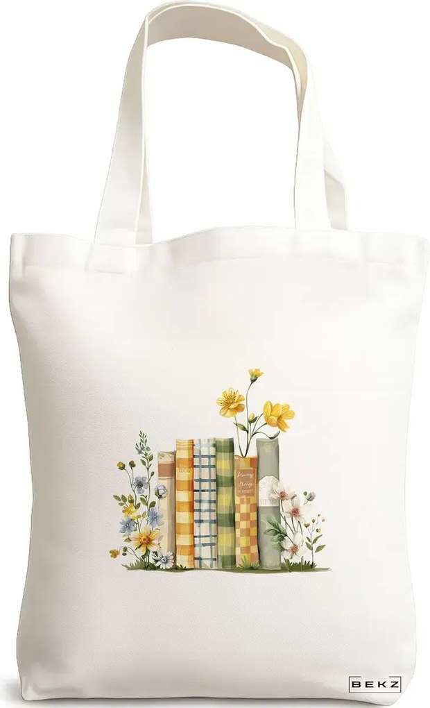 Sacosa de Panza pentru Cumparaturi, Geanta Tote, model Books 9 38 x 34.5 cm, Alba, BEKZ®