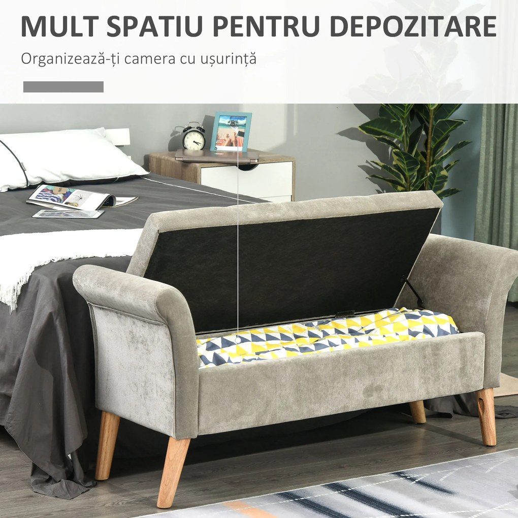 HOMCOM banca de depozitare captusita, Design 2 in 1, 136,5x45x62cm Gri deschis | AOSOM RO