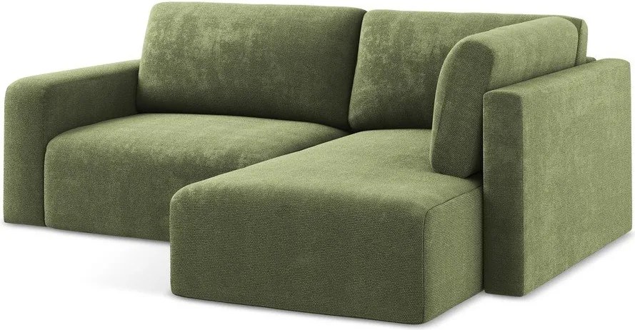 Colțar verde extensibil/cu spațiu de depozitare cu tapițerie din chenille (cu colț pe partea dreaptă/în formă de ”L”) Kona – Makamii