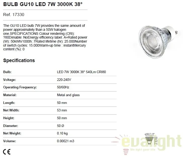 BEC GU10 LED 7W 3000K 17330