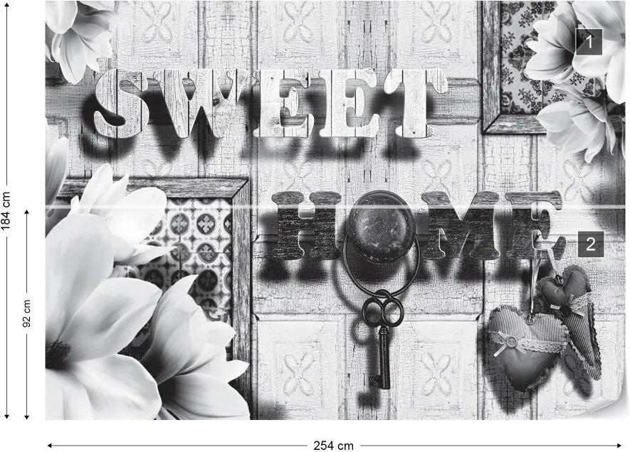 GLIX Fototapet - Sweet Home Black And White Vintage Chic Vliesová tapeta  - 254x184 cm