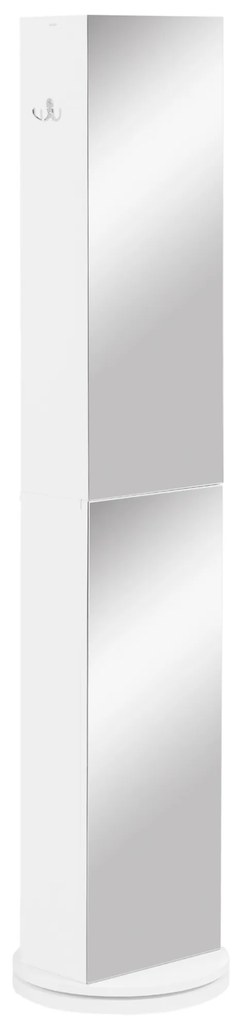 kleankin Mobilier coloană de baie pivotant cu oglindă 6 rafturi 36 x 36 x 171 cm alb | Aosom Romania