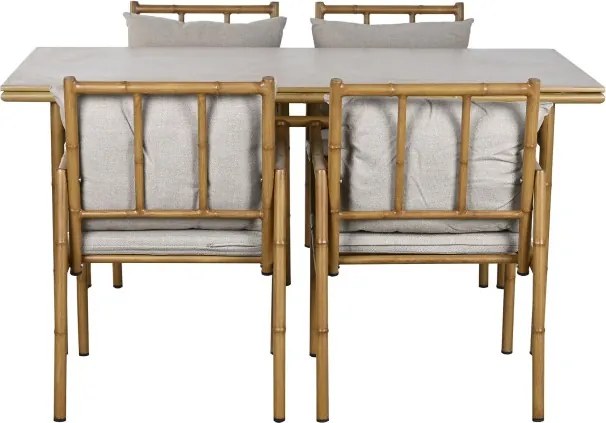 Set dining exterior din aluminiu și stofă, masă și 4 scaune, bej, "Ceylon"