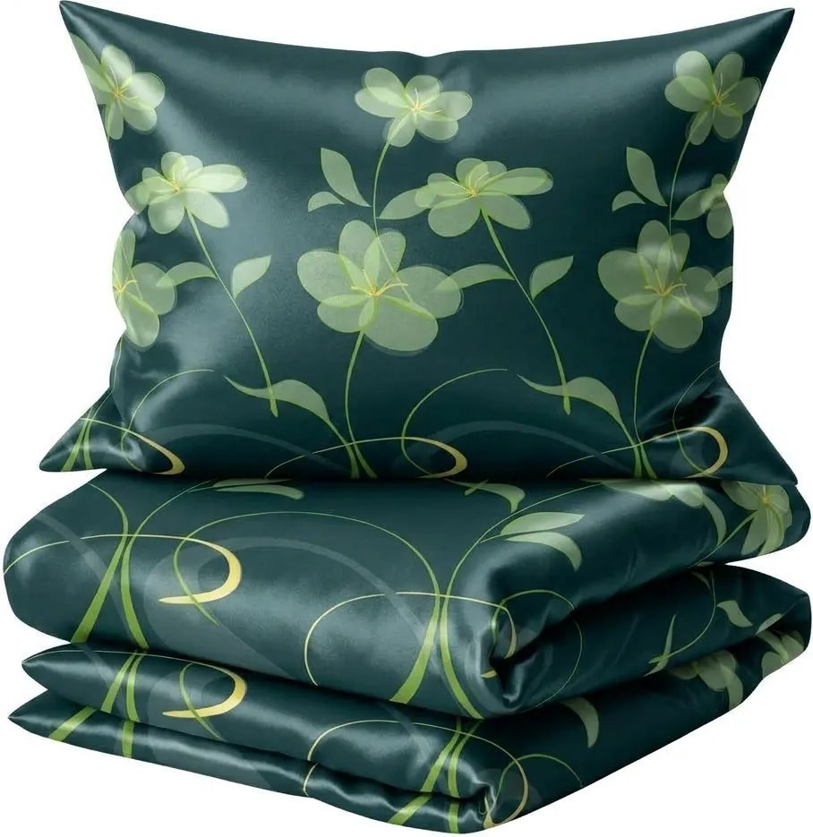 Lenjerie de pat satin VERDESA albastru-verde Dimensiune lenjerie de pat: 70 x 90 cm | 140 x 200 cm