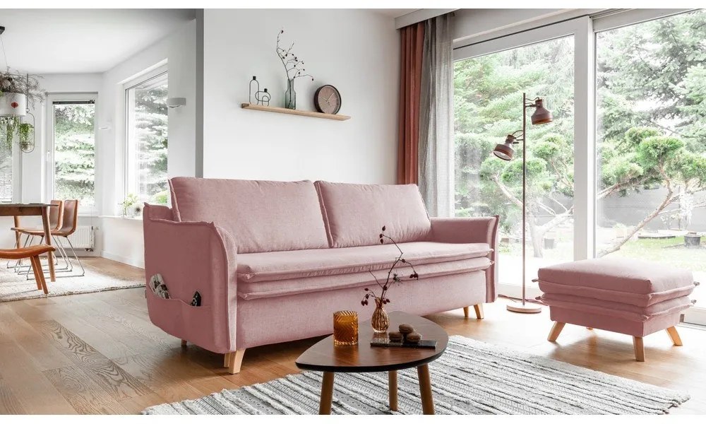Canapea roz-deschis extensibilă 225 cm Charming Charlie – Miuform