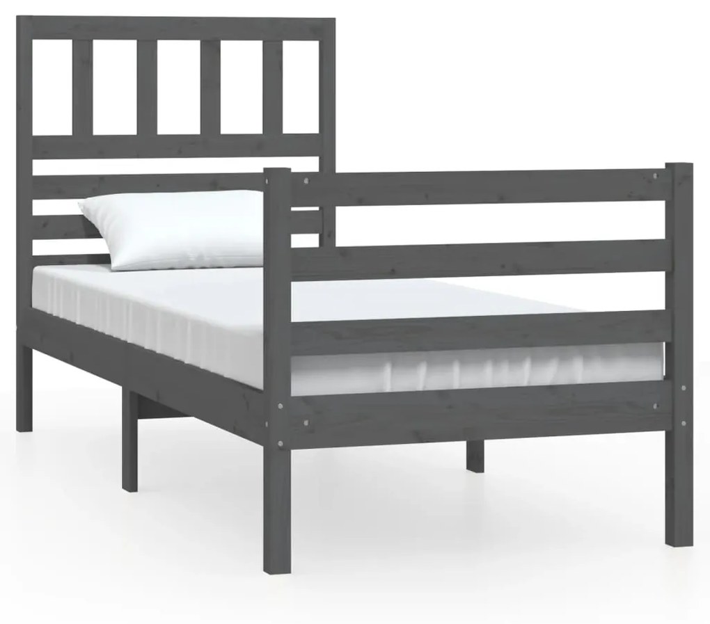 3101055 vidaXL Cadru de pat Single 3FT, gri, 90x190 cm, lemn masiv