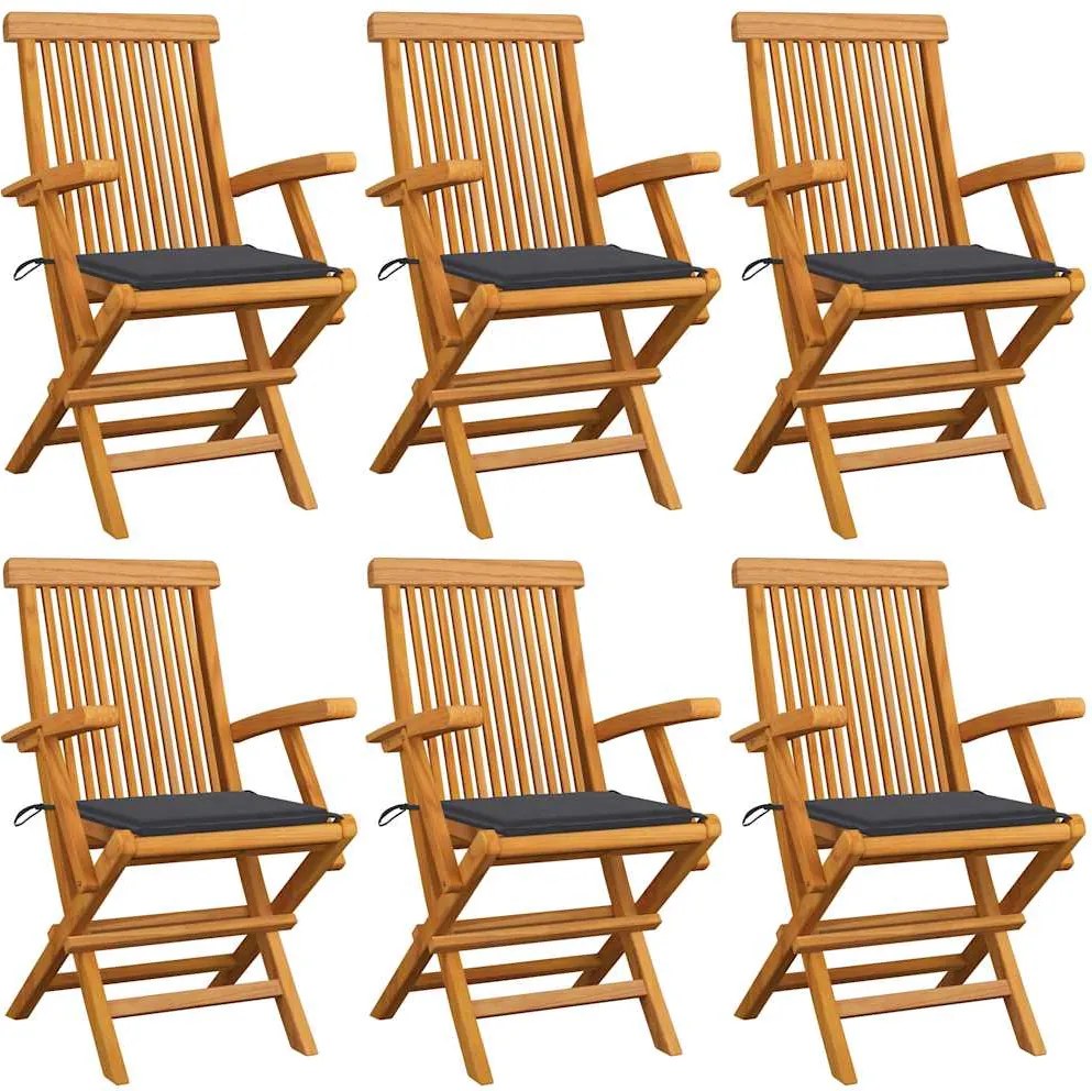 vidaXL Scaune de grădină cu perne antracit, 6 buc., lemn masiv de tec