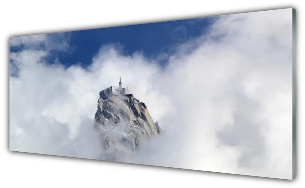 Tablou pe sticla Nori de munte Peisaj Alb Gri Albastru