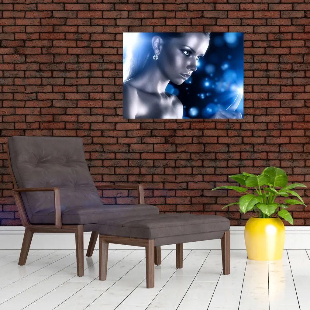 Tablou - Femeia, sclipici albastru (70x50 cm)
