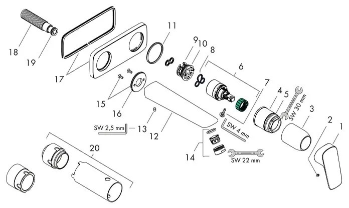 Baterie pentru lavoar Hansgrohe, Logis, cu montaj pe perete, parte vizibila, crom