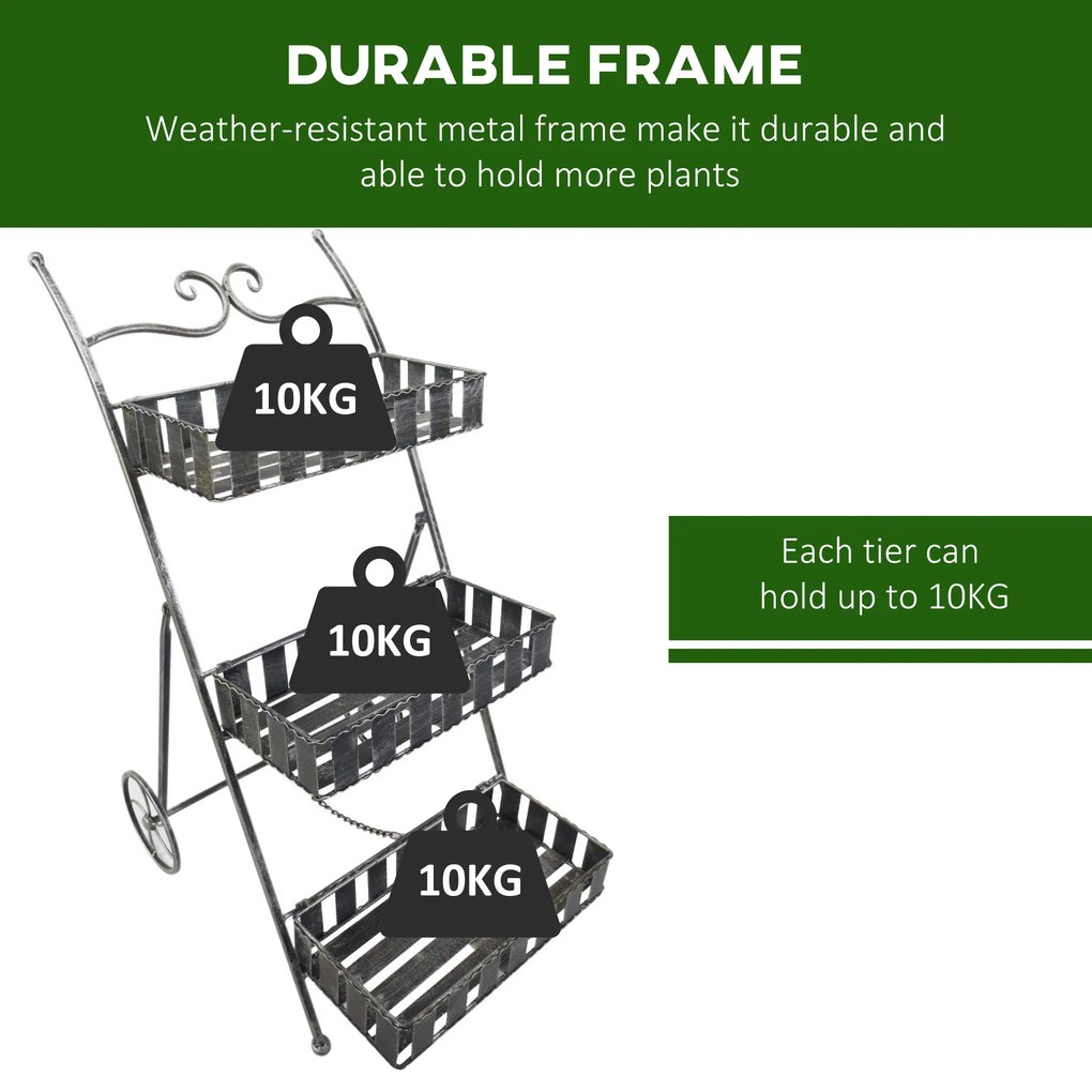 Outsunny Ghiveci de Gradina pe 3 Niveluri cu Roti, Argintiu,53 x 39 x 79 cm | Aosom Ro