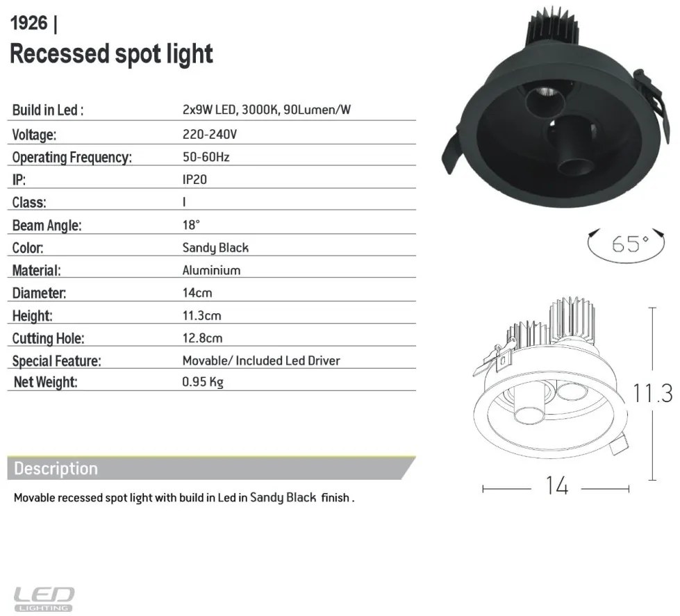 Corp incastrabil cu 2 mini spoturi LED mobile Trimless negru