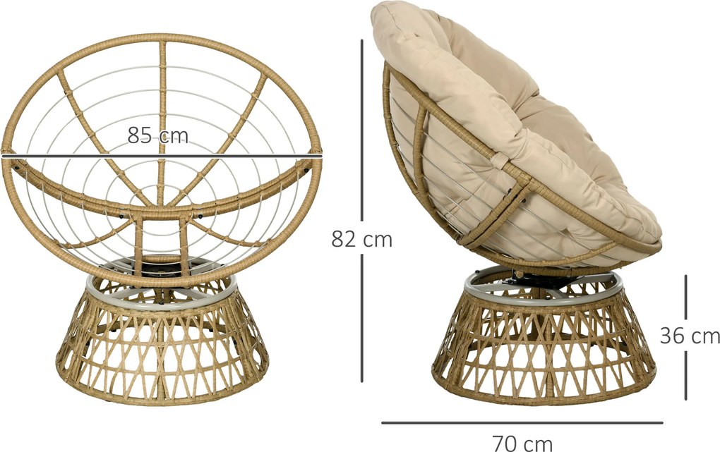 Outsunny Fotoliu din coș Fotoliu din ratan Scaun outdoor, stil boho, rezistent la intemperii, 85 cm x 70 cm x 82 cm, Crem + Natural | Aosom Romania