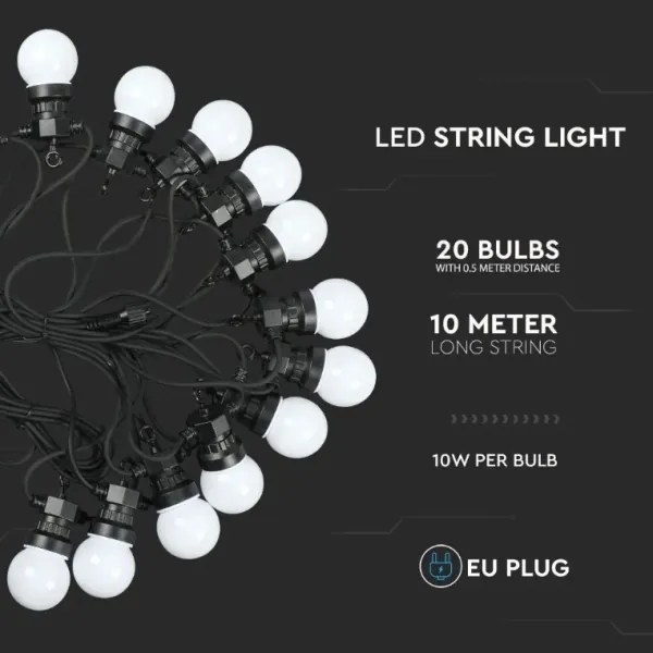 Lanț LED de exterior STRING 10m 20xLED/0,5W/230V IP44 6000K