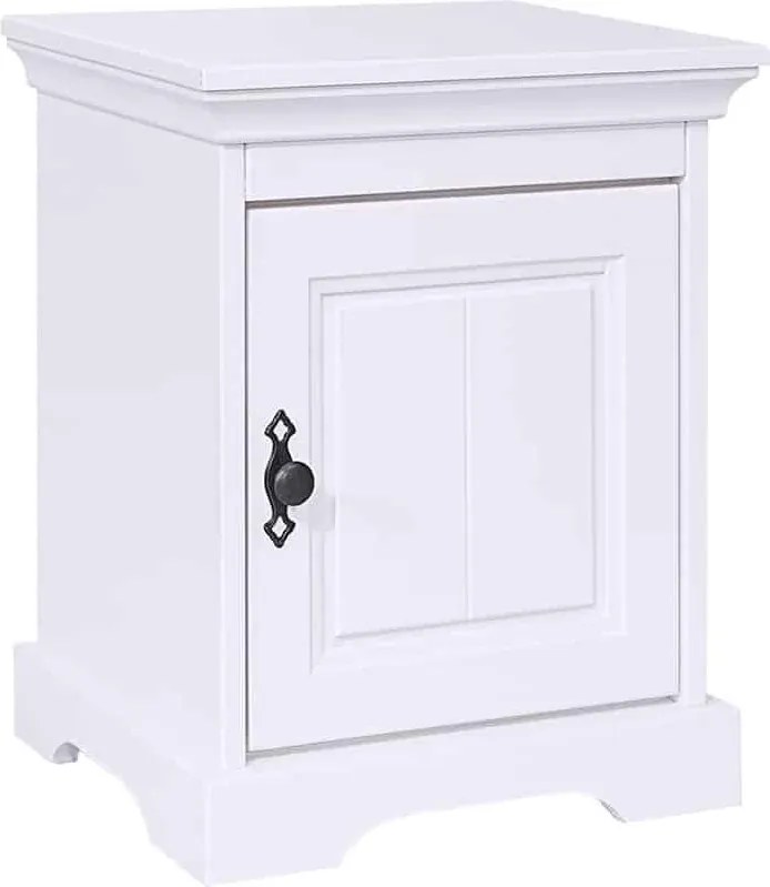 Noptieră lemn masiv alb Amelia 1 compartiment, 45 × 38 × 55 cm