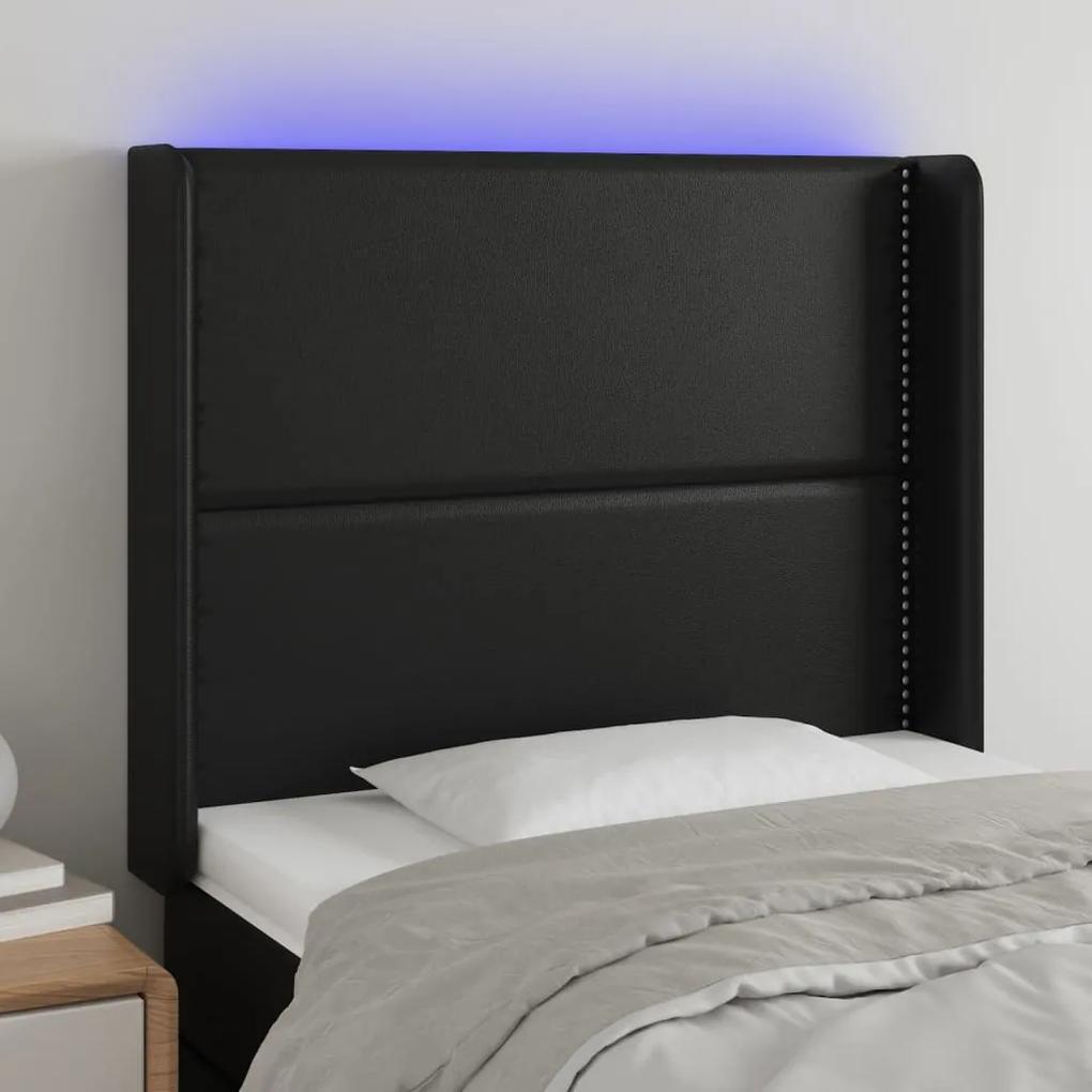 3123992 vidaXL Tăblie de pat cu LED, negru, 103x16x118/128 cm, piele ecologică