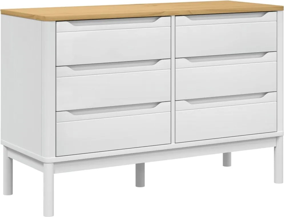 vidaXL Comodă cu sertare „FLORO”, alb, lemn masiv de pin