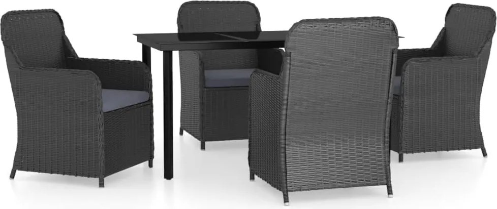 vidaXL Set masă pentru grădină, 5 piese, cu perne, negru