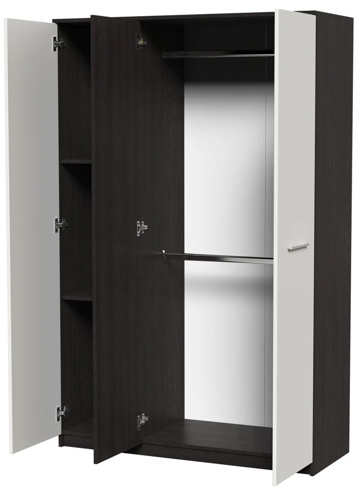 Dormitor Luiza 3U5P, culoare magia (wenge) / alb, cu pat standard 140 x 200 cm, dulap cu 3 usi, comoda si 2 noptiere