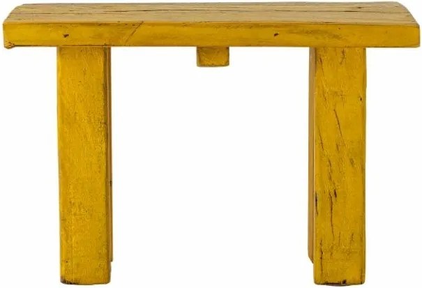 Măsuță decorativă din lemn reciclat, galben, blat dreptunghiular pe picioare înclinate, finisaj vopsit, 24 x 30 x 18 cm, „Porir”